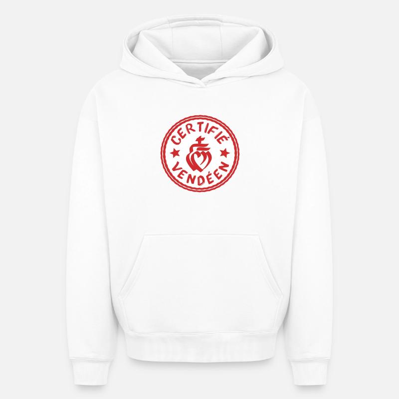 Logo certifié vendéen blanc rouge - Sweat à capuche unisexe oversize épais SPREAD - blanc