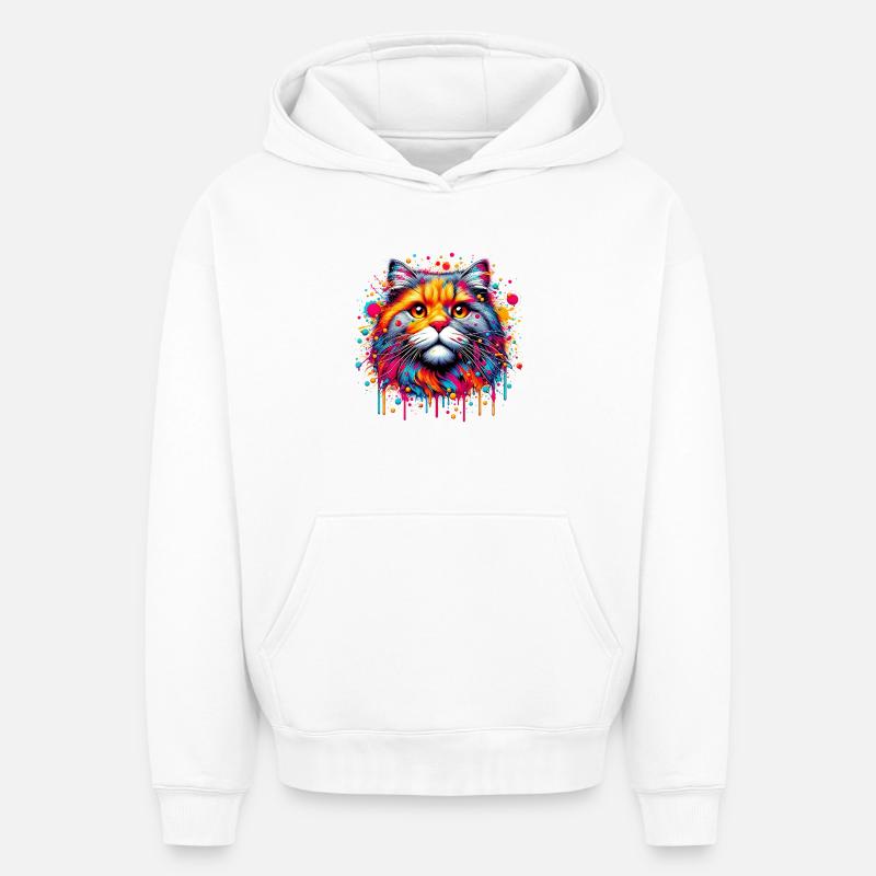 Chat - Sweat à capuche unisexe oversize épais SPREAD - blanc