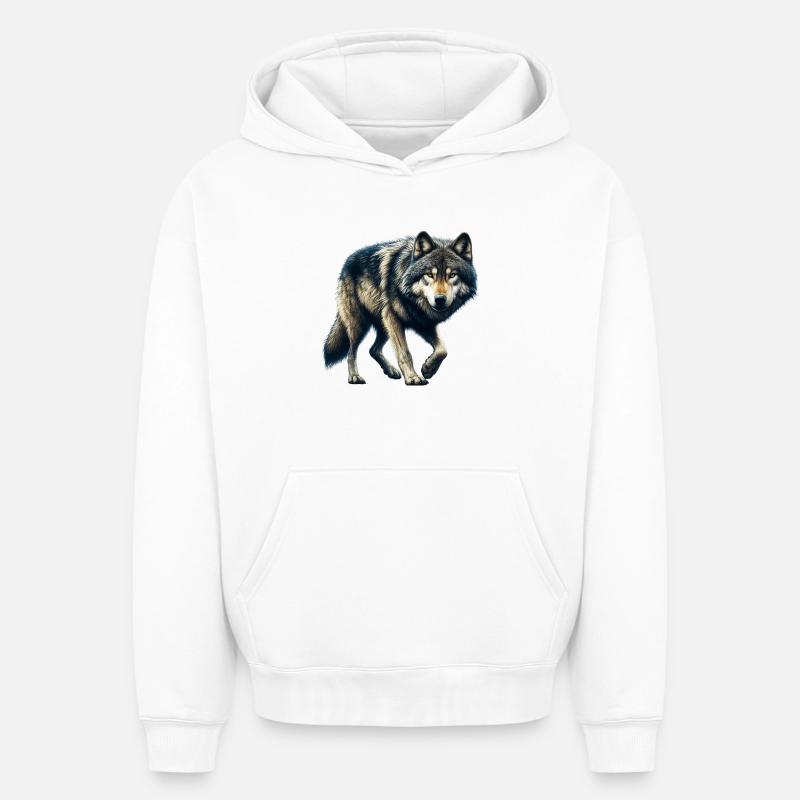 Loup - Sweat à capuche unisexe oversize épais SPREAD - blanc