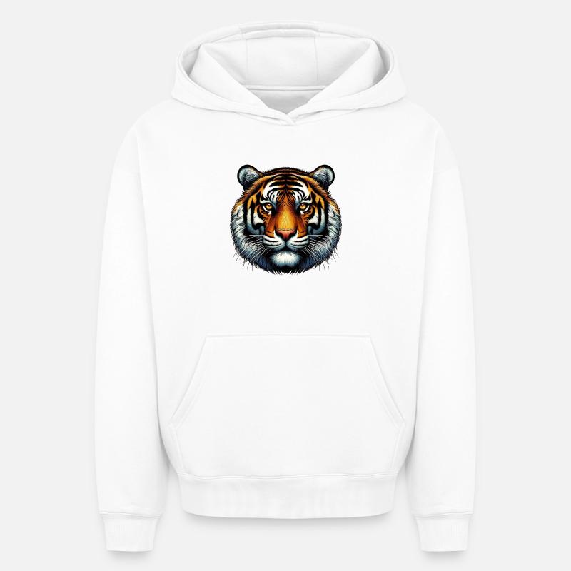 Tigre - Sweat à capuche unisexe oversize épais SPREAD - blanc
