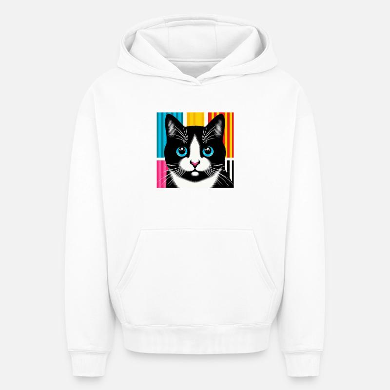 Chat - Sweat à capuche unisexe oversize épais SPREAD - blanc