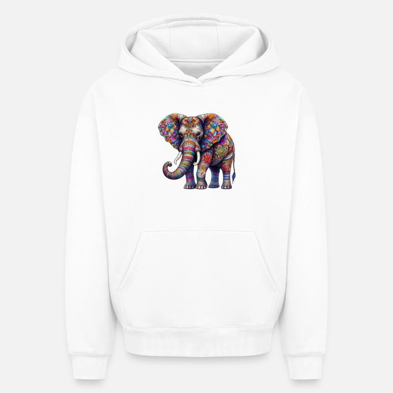 Éléphant - Sweat à capuche unisexe oversize épais SPREAD - blanc