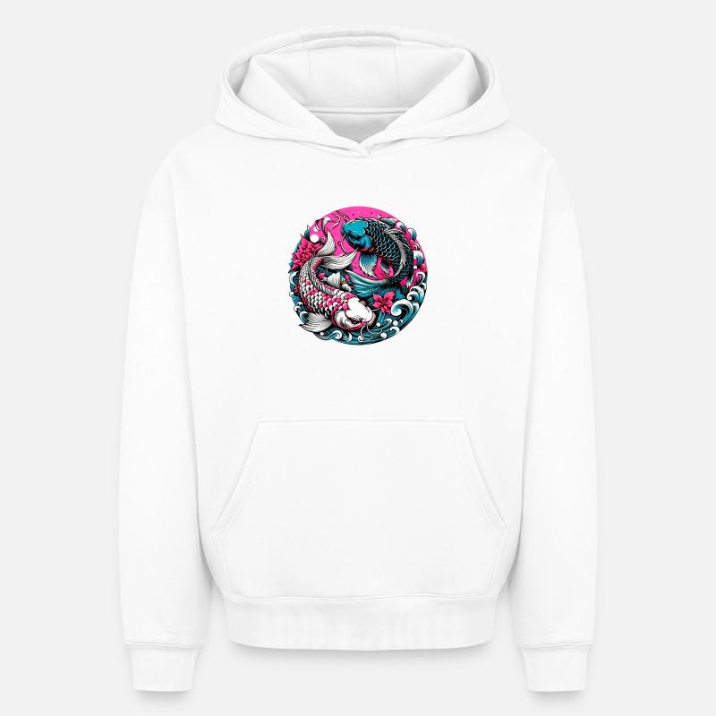 Carpe koï - Sweat à capuche unisexe oversize épais SPREAD - blanc