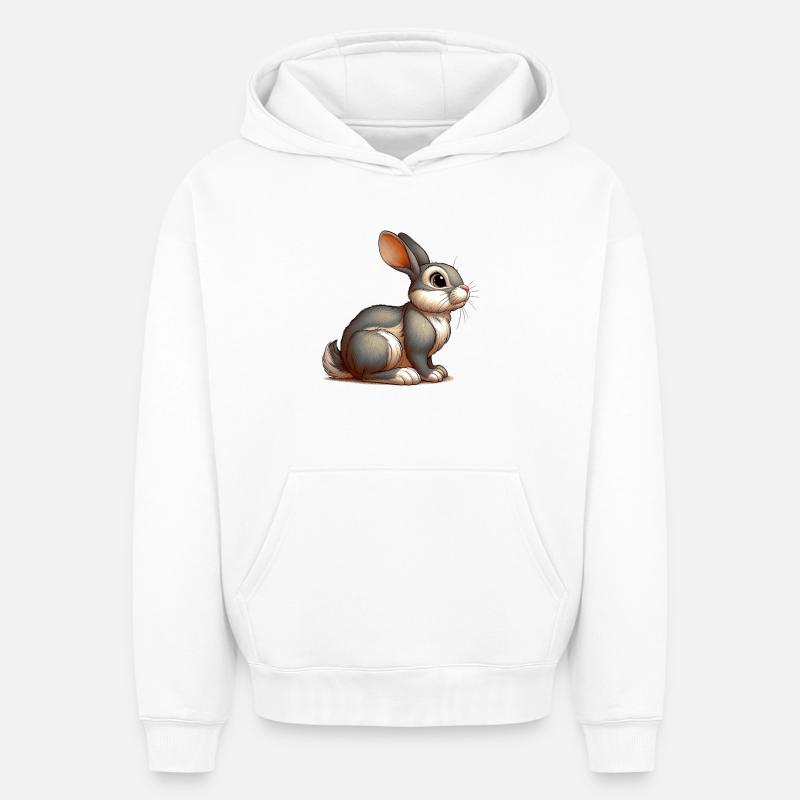Lapin - Sweat à capuche unisexe oversize épais SPREAD - blanc