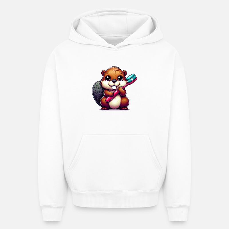 Castor - Sweat à capuche unisexe oversize épais SPREAD - blanc