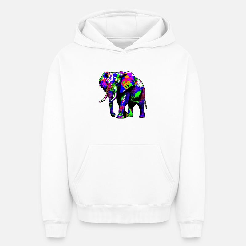 Éléphant - Sweat à capuche unisexe oversize épais SPREAD - blanc