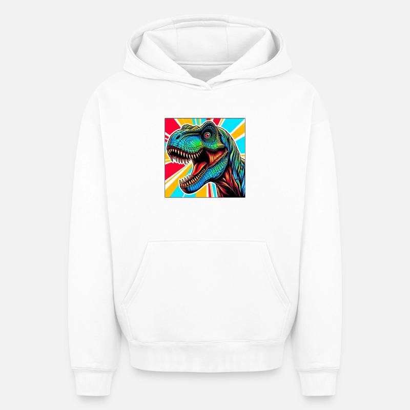dinosaure - Sweat à capuche unisexe oversize épais SPREAD - blanc