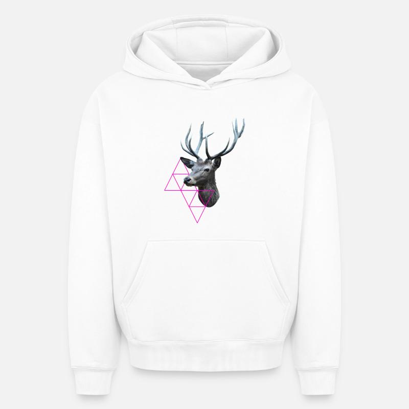 Cerf hipster - Sweat à capuche unisexe oversize épais SPREAD - blanc