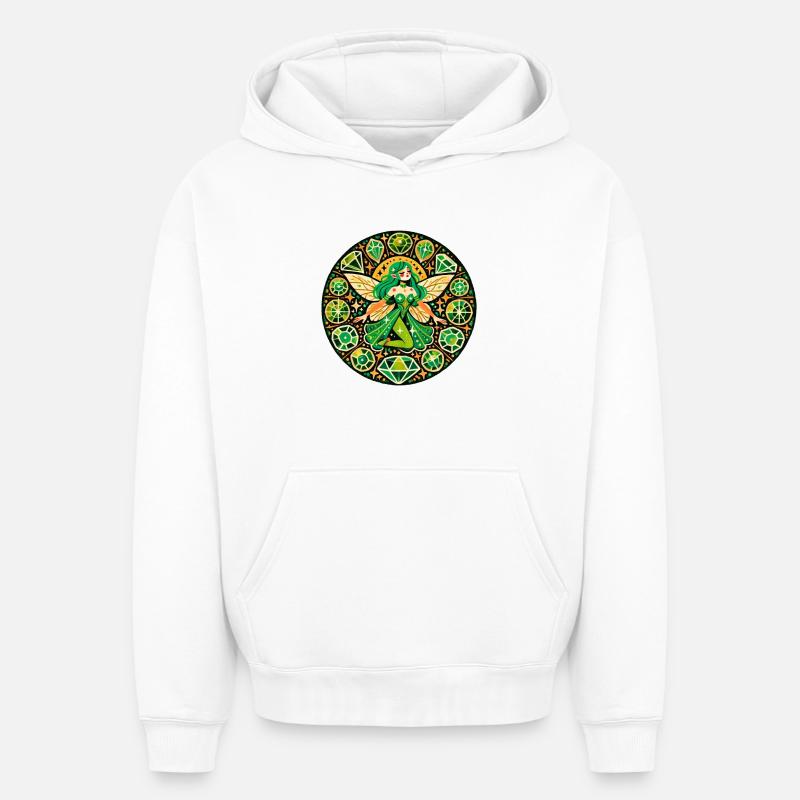 Mandala Fée Émeraude - Sweat à capuche unisexe oversize épais SPREAD - blanc