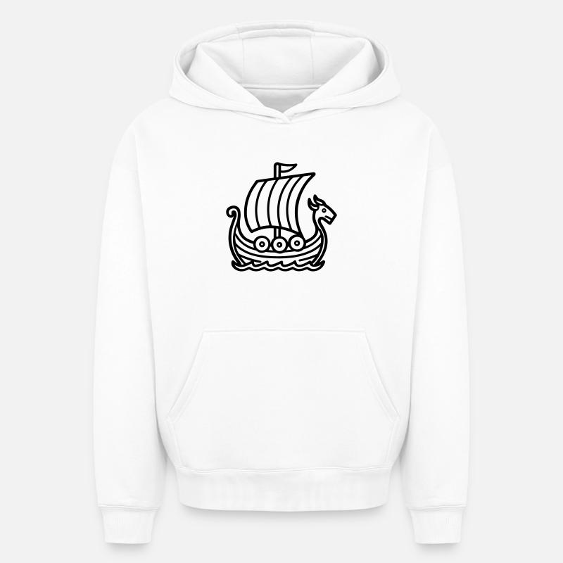 Bateau Viking - Sweat à capuche unisexe oversize épais SPREAD - blanc