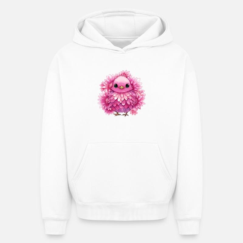 Poussins aux Fleurs Roses - Sweat à capuche unisexe oversize épais SPREAD - blanc