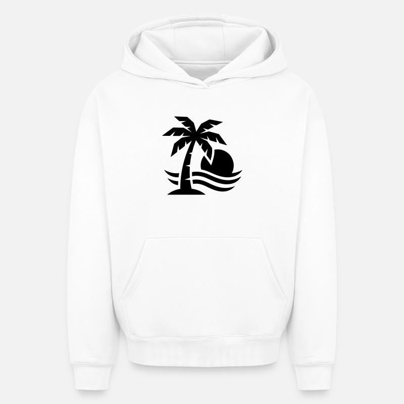 Palm Tree Beach Sun - Sweat à capuche unisexe oversize épais SPREAD - blanc