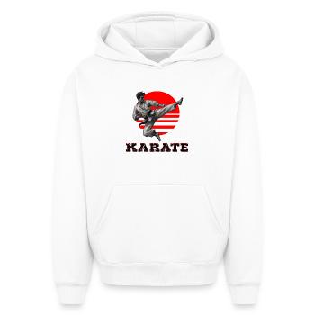 Karate - Oversized Heavyweight Unisex Hoodie - Weiß - Vorne - AI Model Female 172 dark (172cm) & AI Model Male 185 light (185cm)