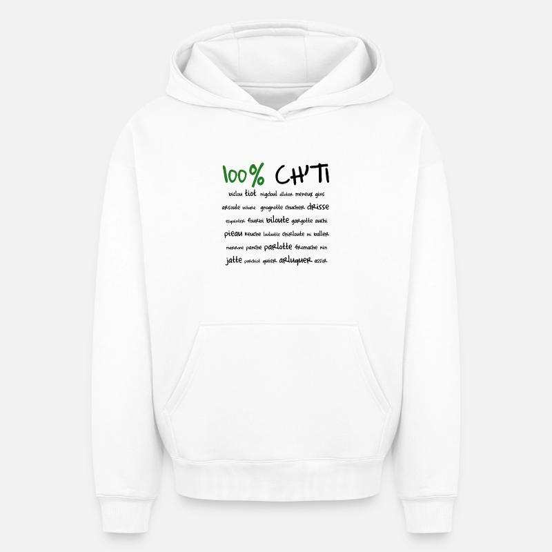 100% Ch'ti - Sweat à capuche unisexe oversize épais SPREAD - blanc
