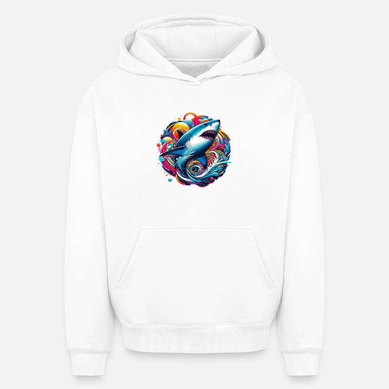 Requin - Sweat à capuche unisexe oversize épais SPREAD - blanc