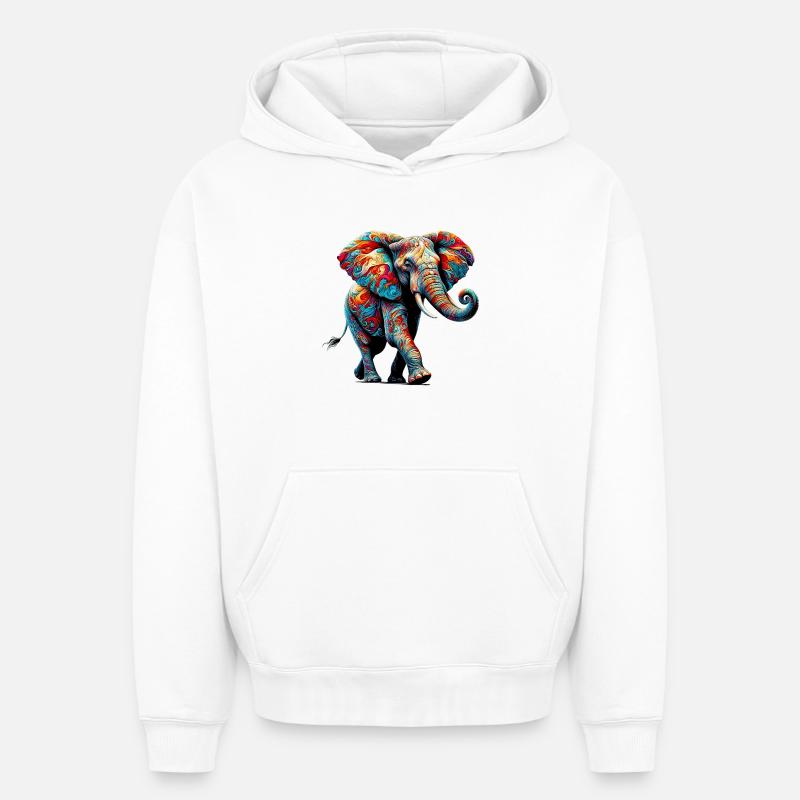 Éléphant - Sweat à capuche unisexe oversize épais SPREAD - blanc