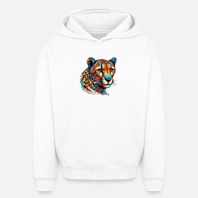 Guépard - Sweat à capuche unisexe oversize épais SPREAD - blanc