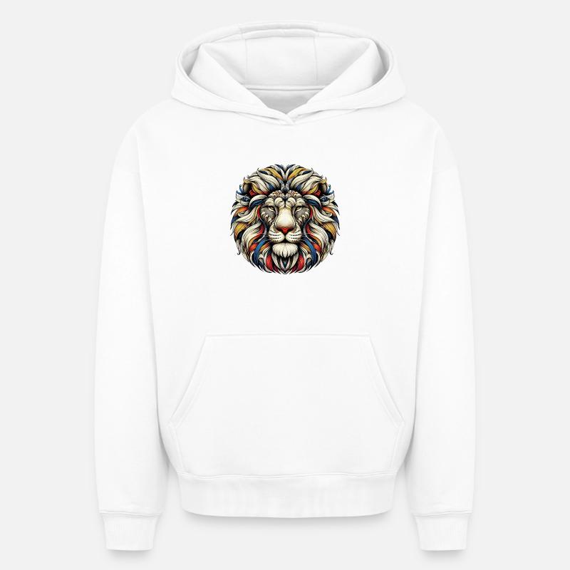 Lion - Sweat à capuche unisexe oversize épais SPREAD - blanc