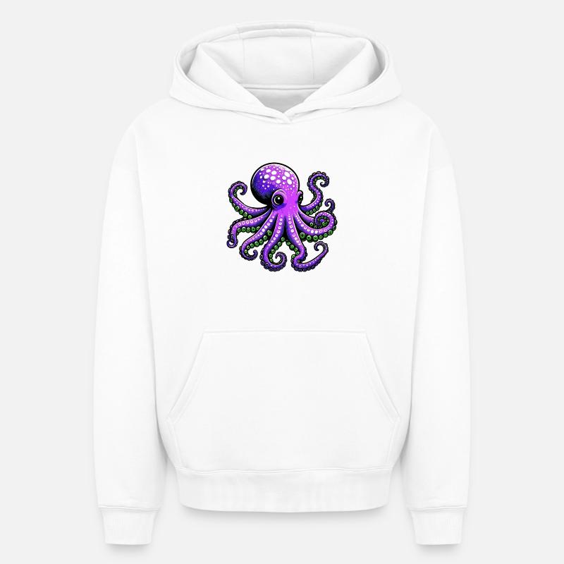 Pieuvre - Sweat à capuche unisexe oversize épais SPREAD - blanc