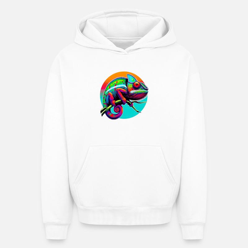 Caméléon - Sweat à capuche unisexe oversize épais SPREAD - blanc