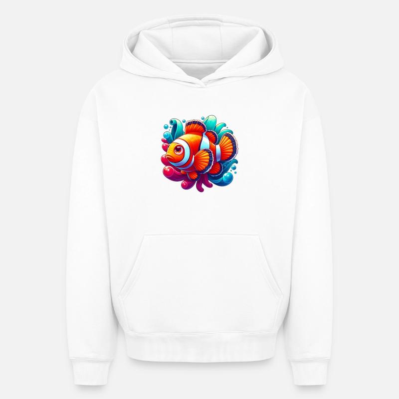 Poisson-clown - Sweat à capuche unisexe oversize épais SPREAD - blanc