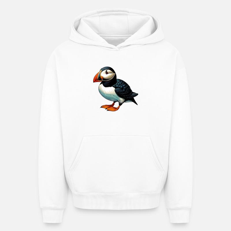 Macareux - Sweat à capuche unisexe oversize épais SPREAD - blanc