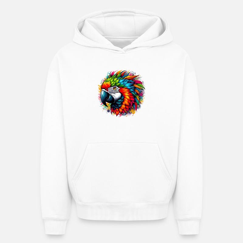Perroquet - Sweat à capuche unisexe oversize épais SPREAD - blanc