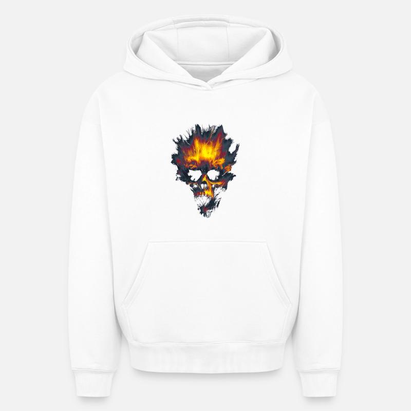 Crâne Stylisé - Sweat à capuche unisexe oversize épais SPREAD - blanc