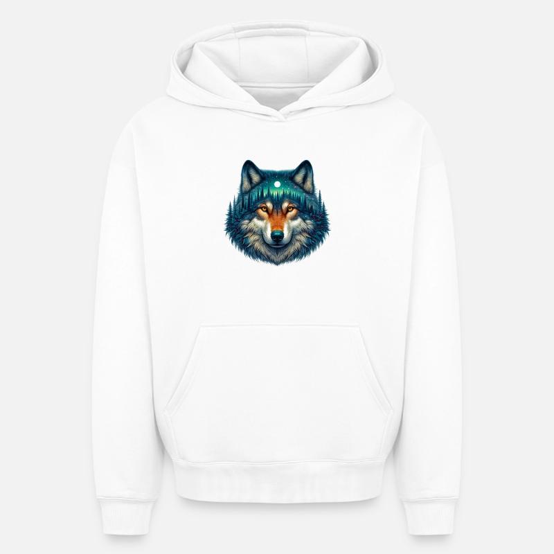 Loup - Sweat à capuche unisexe oversize épais SPREAD - blanc