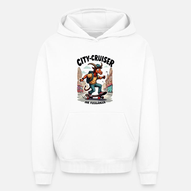 Chèvre patineuse - Sweat à capuche unisexe oversize épais SPREAD - blanc