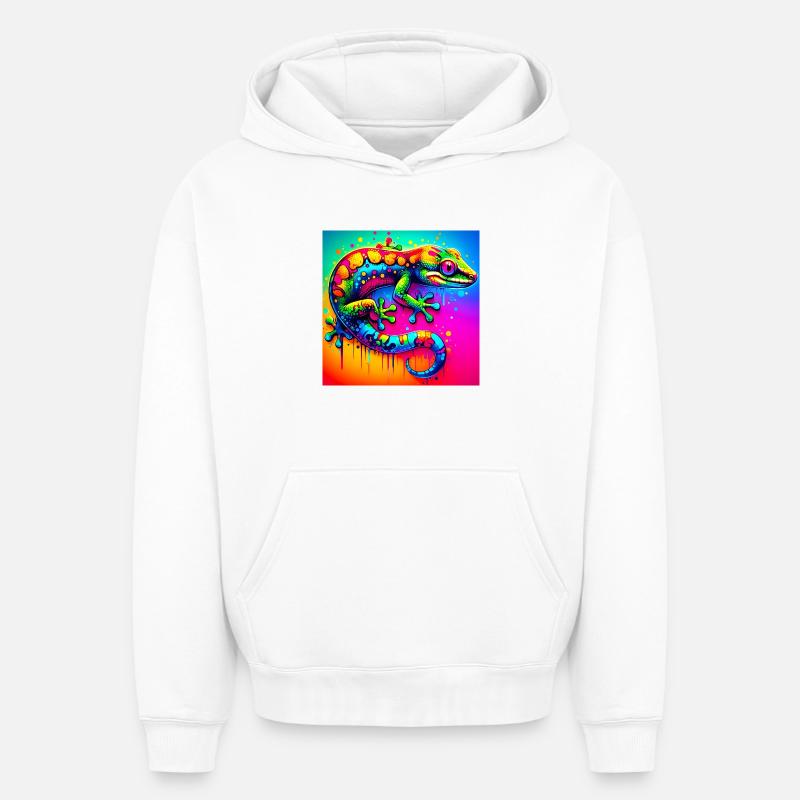 Gecko - Sweat à capuche unisexe oversize épais SPREAD - blanc