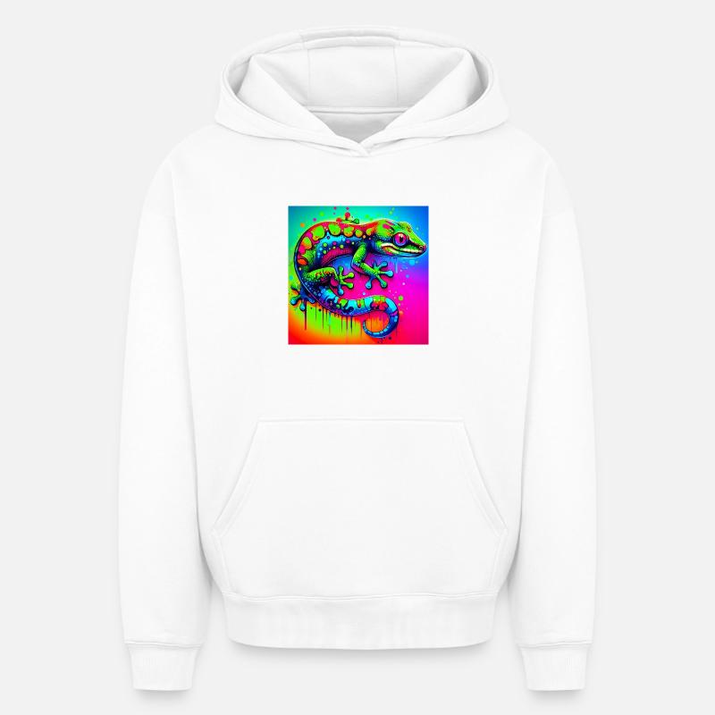 Gecko - Sweat à capuche unisexe oversize épais SPREAD - blanc