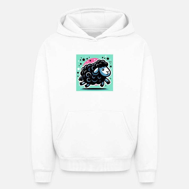 Mouton noir - Sweat à capuche unisexe oversize épais SPREAD - blanc
