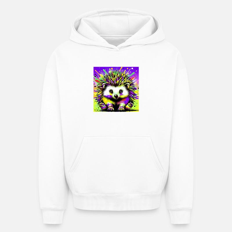 hérisson - Sweat à capuche unisexe oversize épais SPREAD - blanc
