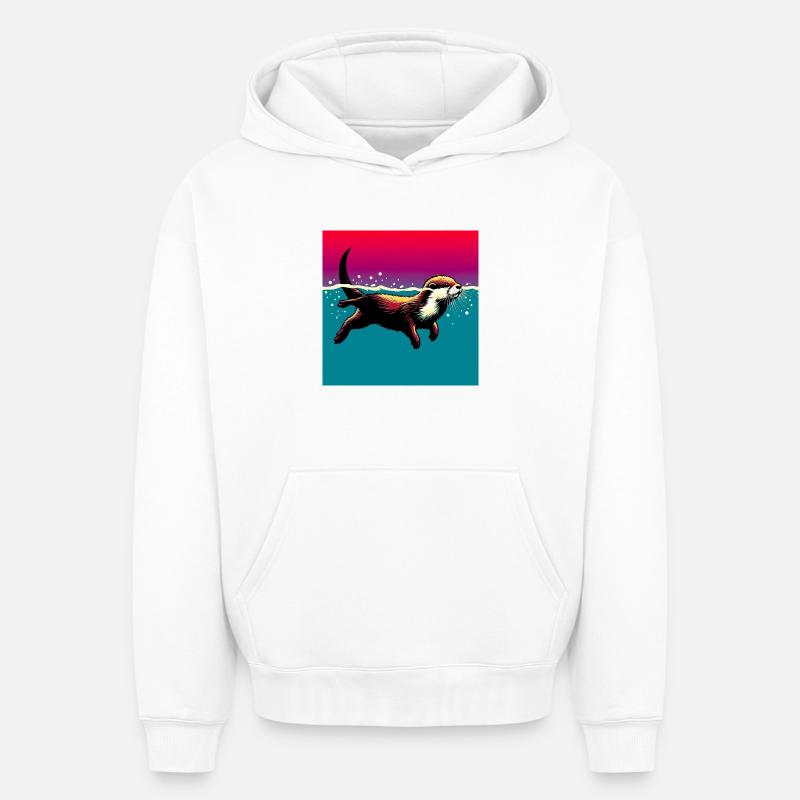 loutre - Sweat à capuche unisexe oversize épais SPREAD - blanc