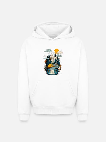 Mountain Lake Path - Camping Backpacker Motif - Oversized Heavyweight Unisex Hoodie - white
