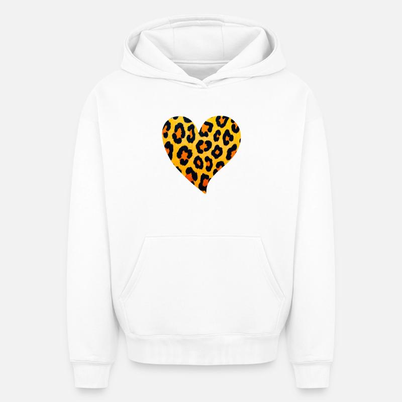 Motif Cœur de Léopard - Sweat à capuche unisexe oversize épais SPREAD - blanc