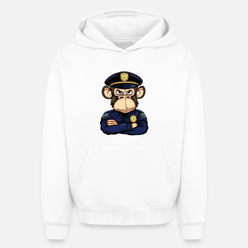 Singe policier - Sweat à capuche unisexe oversize épais SPREAD - blanc