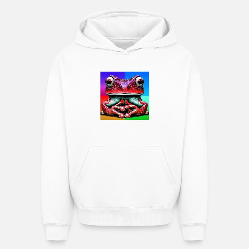 grenouille - Sweat à capuche unisexe oversize épais SPREAD - blanc