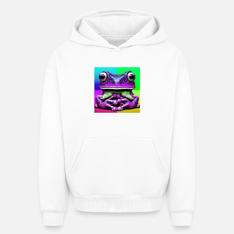 grenouille - Sweat à capuche unisexe oversize épais SPREAD - blanc