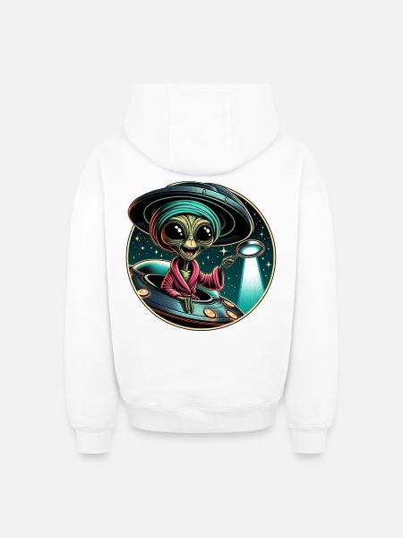 Alien detective in UFO light - Oversized Heavyweight Unisex Hoodie - white