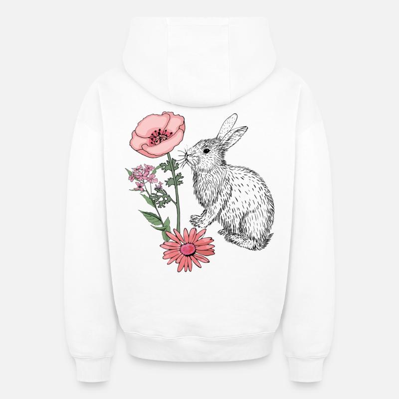 Lapin de Pâques Joyeuses Pâques - Sweat à capuche unisexe oversize épais SPREAD - blanc