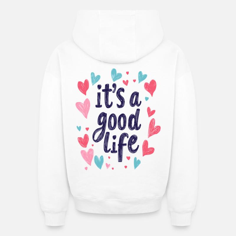 C’est une belle vie - Sweat à capuche unisexe oversize épais SPREAD - blanc
