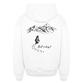 Pinguin But why Motivation Antarktis Backprint - Oversized Heavyweight Unisex Hoodie - Weiß - Hinten - AI Model Male 185 light (185cm)
