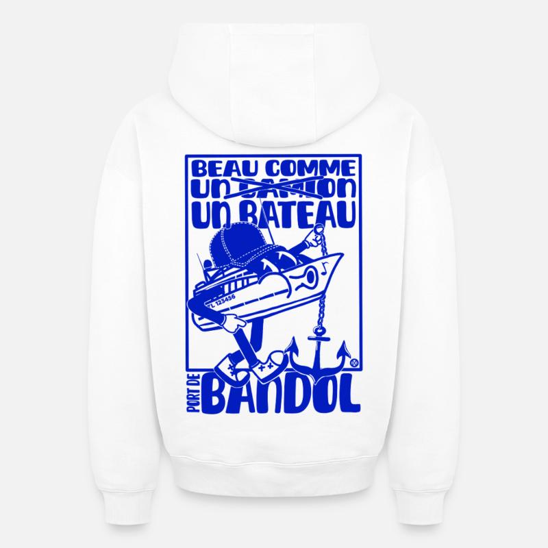 Mascotte rétro méditerranéenne bandol bateau - Sweat à capuche unisexe oversize épais SPREAD - blanc