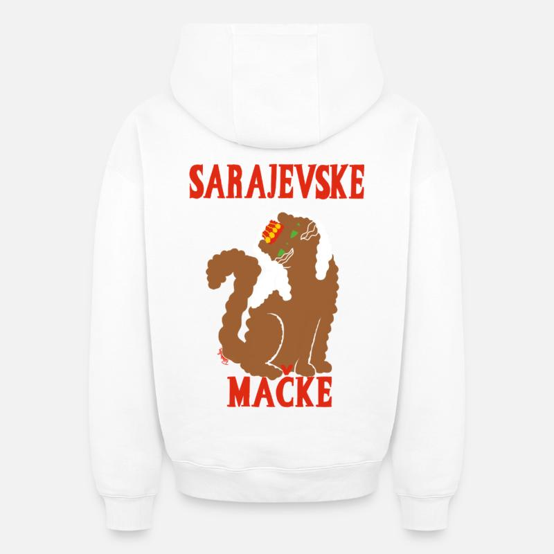 Chat de Sarajevo Bosnie  - Sweat à capuche unisexe oversize épais SPREAD - blanc