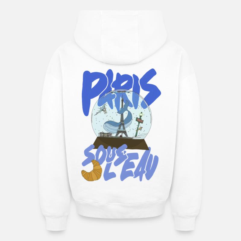 Paris Snowglobe Bleu - icône Eiffel - Sweat à capuche unisexe oversize épais SPREAD - blanc