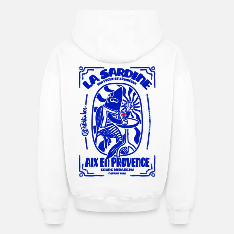 Sardine Aix En Provence - Sweat à capuche unisexe oversize épais SPREAD - blanc