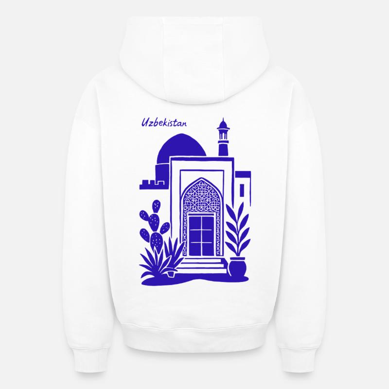 Architecture Ouzbékistan Silhouette Bleue - Sweat à capuche unisexe oversize épais SPREAD - blanc