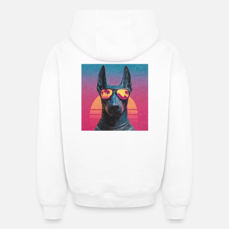Anubis Synthwave - Dieu en vacances - Sweat à capuche unisexe oversize épais SPREAD - blanc